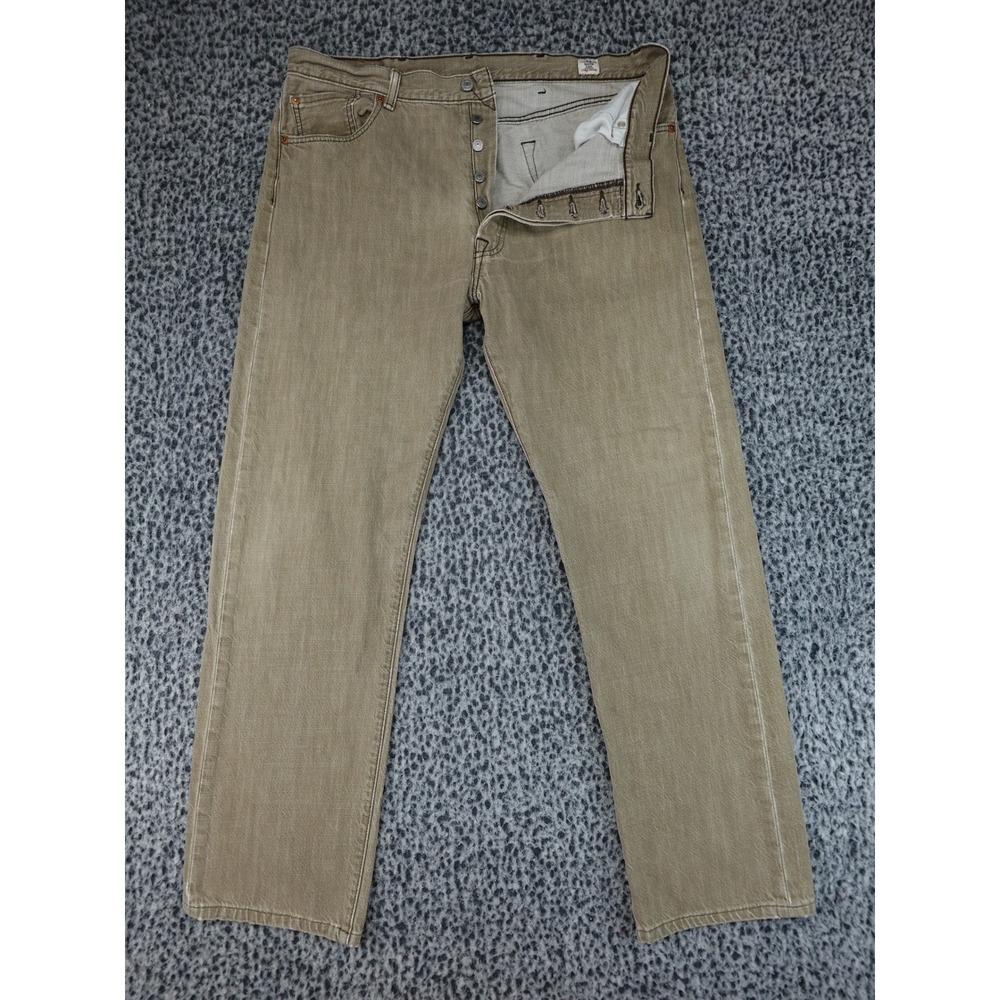 Levi's 501 Jeans Mens 34x30 Tan White Oak Cone Denim Button Fly Straight Leg